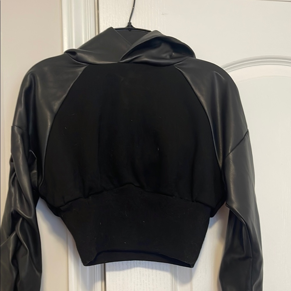 Maniere De Voir Black Leather Hooded sweater